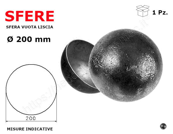 Sfera vuota liscia in ferro diam.200 mm