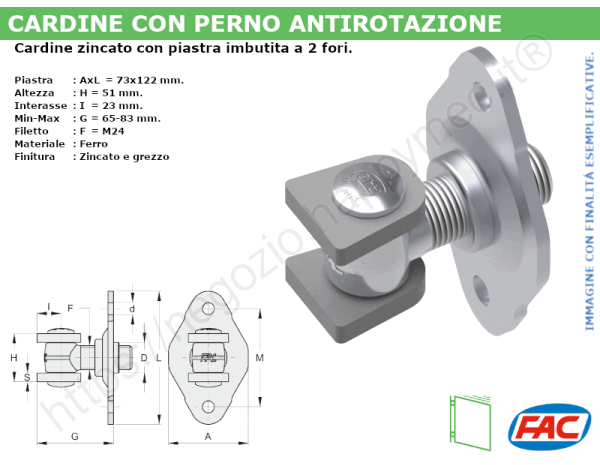 Cardine alettato M27 zinc. piastra imbutita 2 fori - accessori