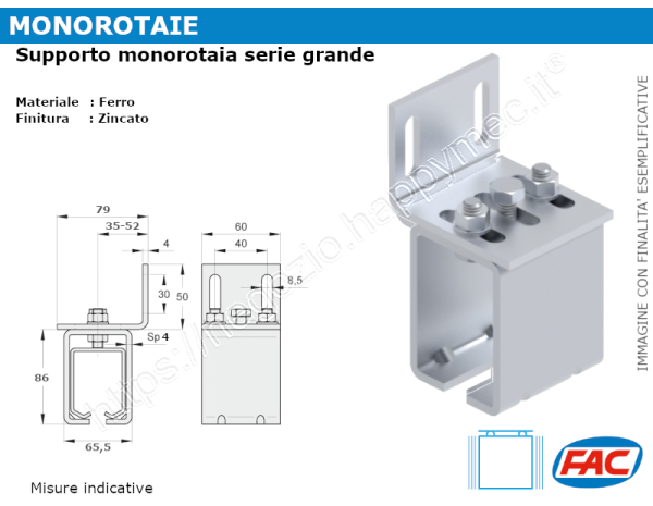 Supporto regolabile a parete per monorotaia grande MR-A