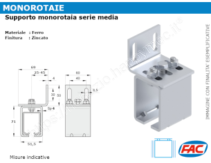 Supporto regolabile a parete per monorotaia media MR-B