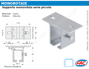 Supporto regolabile a soffitto per monorotaia piccola MR-C