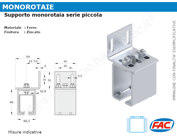 Supporto regolabilea parete per monorotaia piccola MR-C