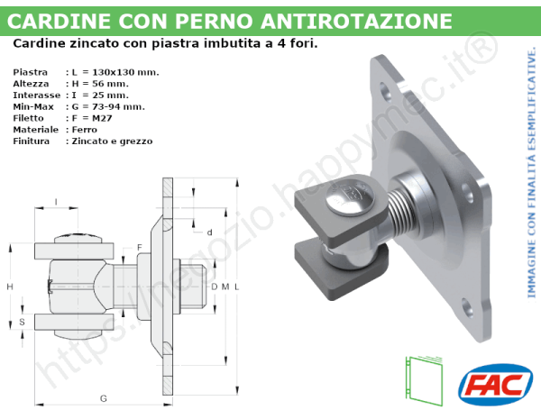 Cardine alettato M27 zinc. piastra imbutita a 4 fori - accessori