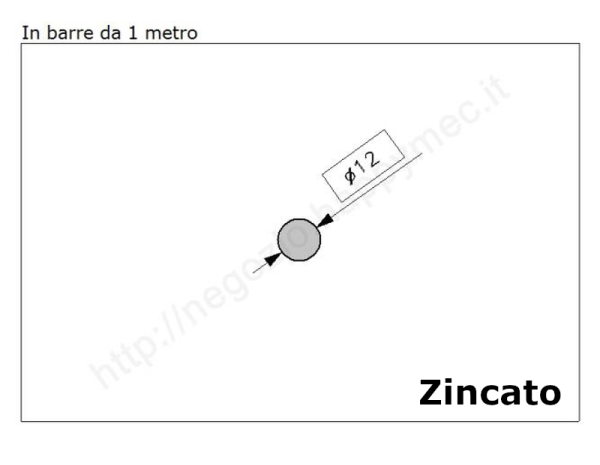 Tondo pieno diam.12mm. zincato in barre da 1 metro in ferro