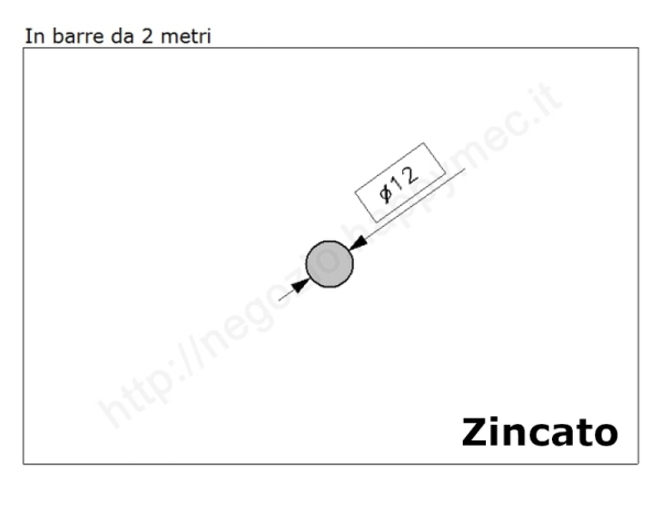 Tondo pieno diam.12mm. zincato in barre da 2 metri in ferro