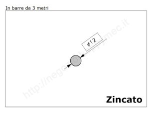 Tondo pieno diam.12mm. zincato in barre da 3 metri in ferro