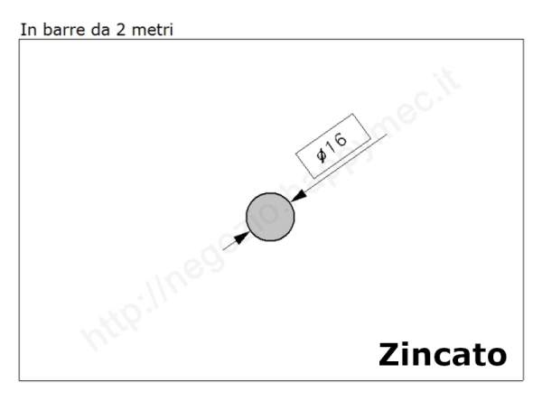 Tondo pieno diam.16mm. zincato in barre da 2 metri in ferro