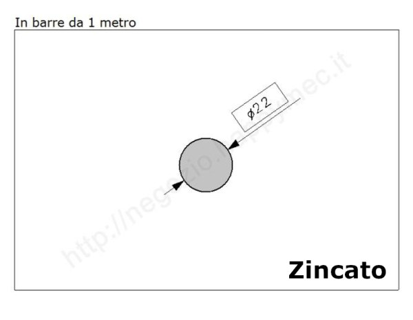 Tondo pieno diam.22mm. zincato in barre da 1 metro in ferro