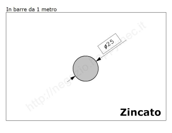 Tondo pieno diam.25mm. zincato in barre da 1 metro in ferro