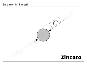 Tondo pieno diam.25mm. zincato in barre da 3 metri in ferro