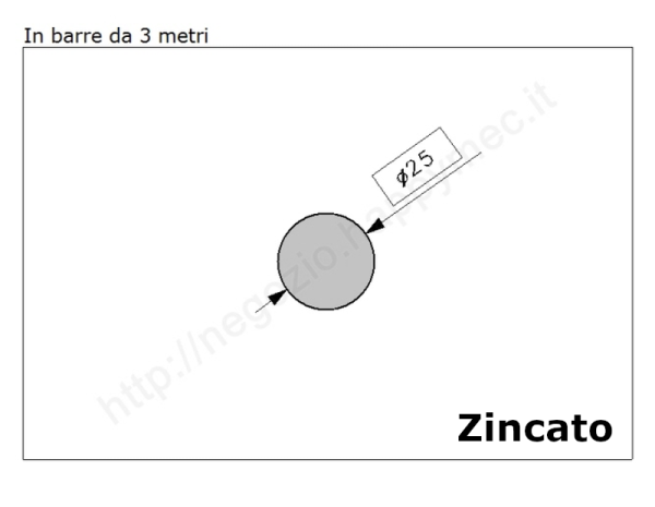 Tondo pieno diam.25mm. zincato in barre da 3 metri in ferro