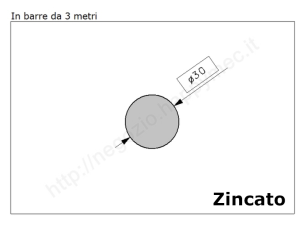 Tondo pieno diam.30mm. zincato in barre da 3 metri in ferro