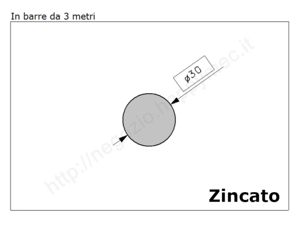 Tondo pieno diam.30mm. zincato in barre da 3 metri in ferro