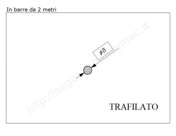 Tondo pieno diam.8mm. trafilato in barre da 2 metri in ferro