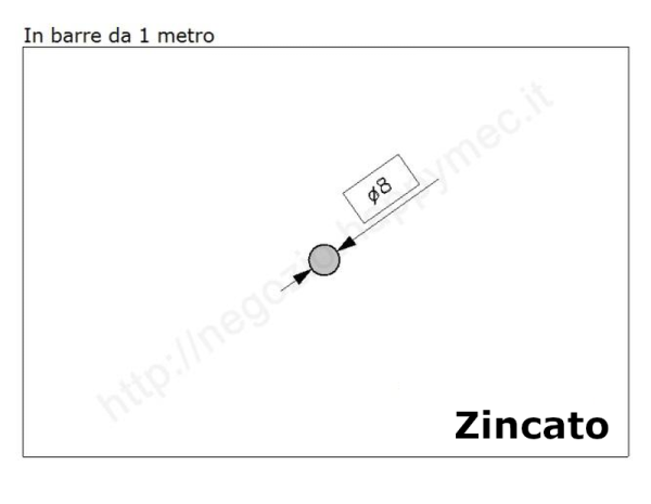 Tondo pieno diam.8mm. zincato in barre da 1 metro in ferro