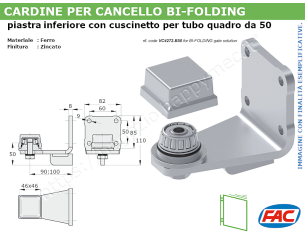 Cardine inferiore zincato Q.50x50 per cancello bi-folding