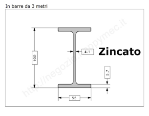 Travetto "IPE 100" in barre zincate da 3 metri in ferro