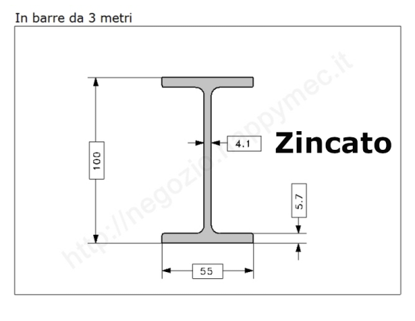 Travetto "IPE 100" in barre zincate da 3 metri in ferro