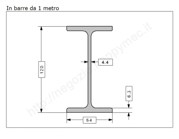 Travetto "IPE 120" in barre grezze da 1 metro in ferro
