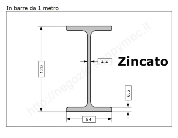 Travetto "IPE 120" in barre zincate da 1 metro in ferro