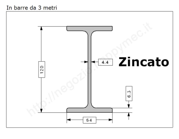 Travetto "IPE 120" in barre zincate da 3 metri in ferro