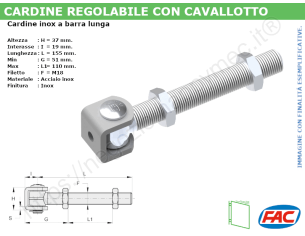 Cardine inox con cavallotto e barra lunga M18 - accessori fac