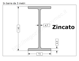Travetto "IPE 140" in barre zincate da 3 metri in ferro
