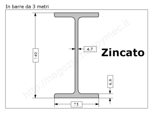 Travetto "IPE 140" in barre zincate da 3 metri in ferro