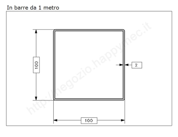Tubo quadro grezzo 100x2 in barre da 1 metro in ferro