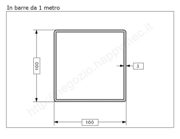 Tubo quadro grezzo 100x3 in barre da 1 metro in ferro