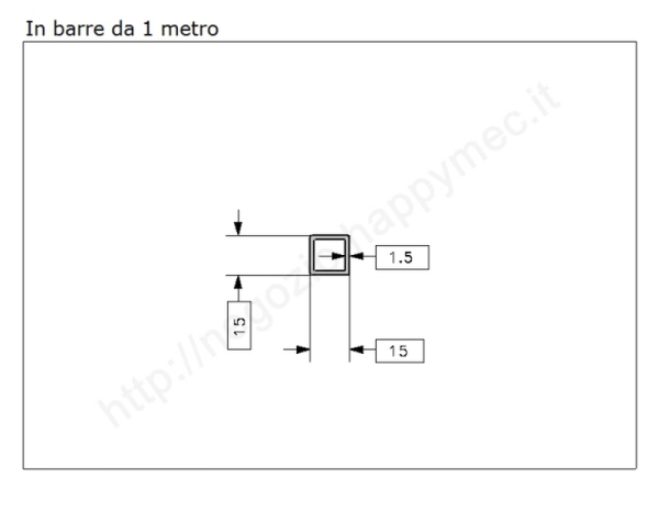 Tubo quadro grezzo 15x1,5 in barre da 1 metro in ferro