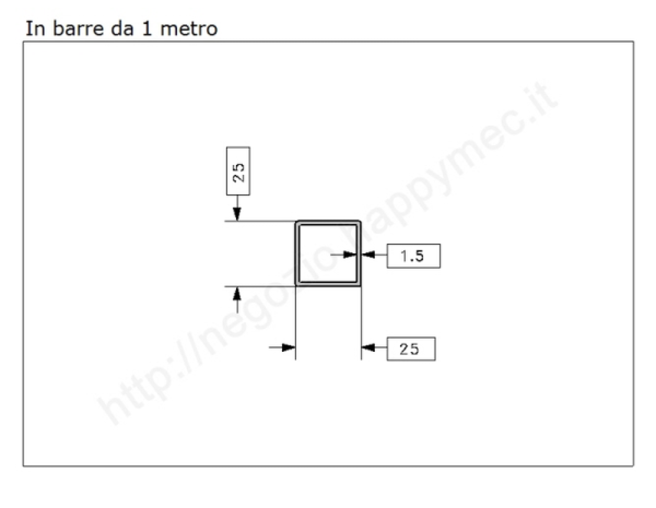 Tubo quadro grezzo 25x1,5 in barre da 1 metro in ferro