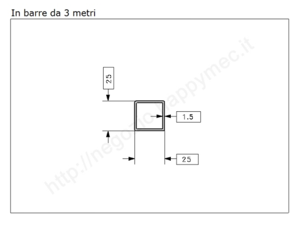 Tubo quadro grezzo 25x1,5 in barre da 3 metri in ferro