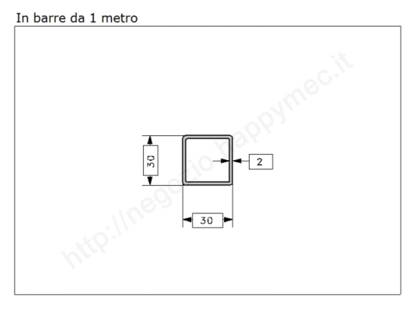 Tubo quadro grezzo 30x2 in barre da 1 metro in ferro