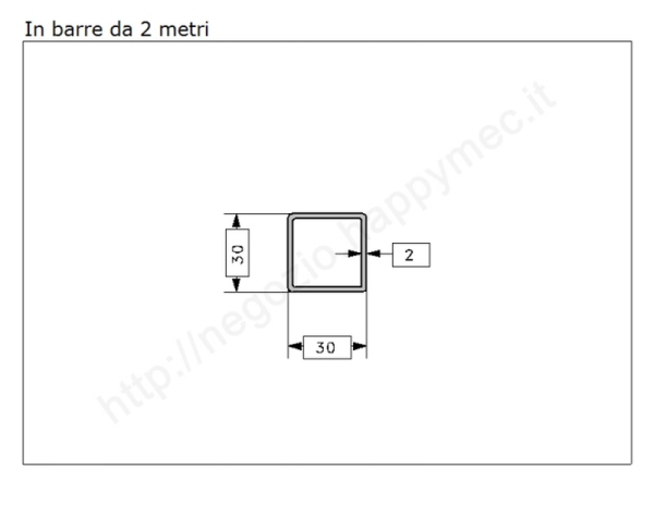Tubo quadro grezzo 30x2 in barre da 2 metri in ferro