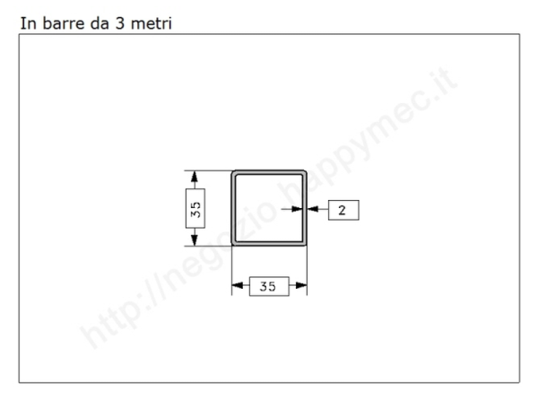 Tubo quadro grezzo 35x2 in barre da 3 metri in ferro