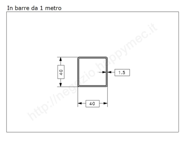 Tubo quadro grezzo 40x1,5 in barre da 1 metro in ferro