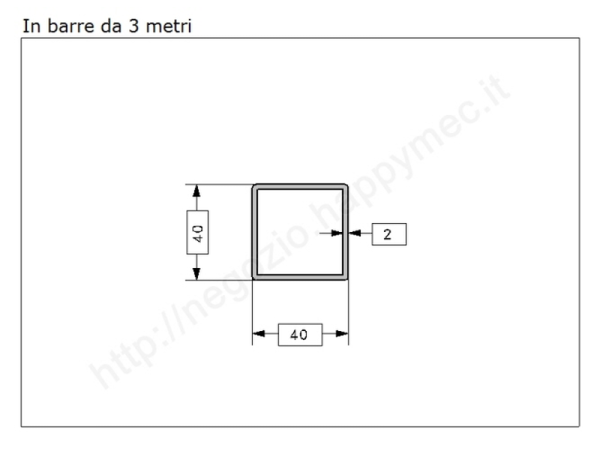 Tubo quadro grezzo 40x2 in barre da 3 metri in ferro