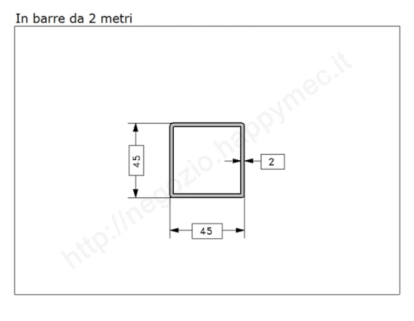 Tubo quadro grezzo 45x2 in barre da 2 metri in ferro