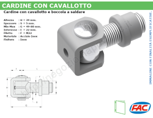 Cardine inox con cavallotto e boccola M22 a saldare - accessori