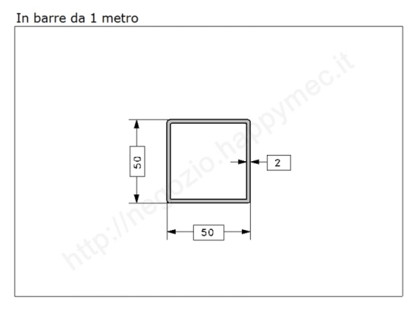 Tubo quadro grezzo 50x2 in barre da 1 metro in ferro