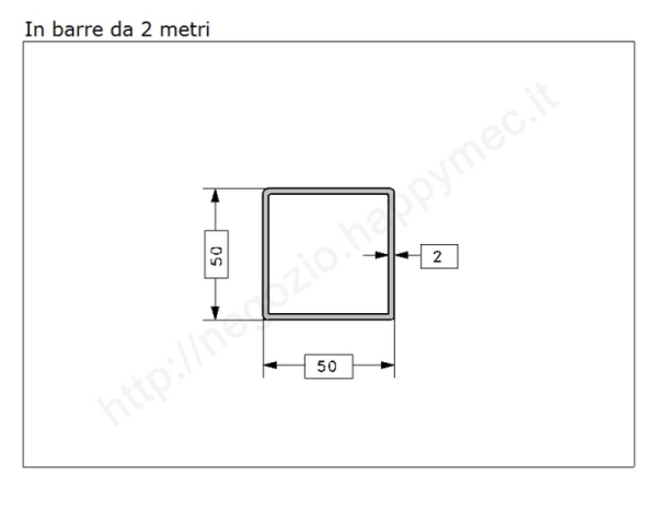 Tubo quadro grezzo 50x2 in barre da 2 metri in ferro