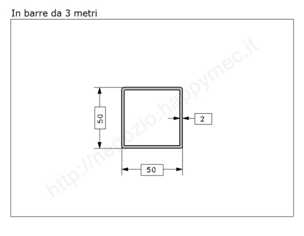Tubo quadro grezzo 50x2 in barre da 3 metri in ferro