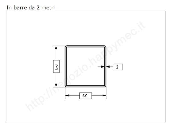 Tubo quadro grezzo 60x2 in barre da 2 metri in ferro