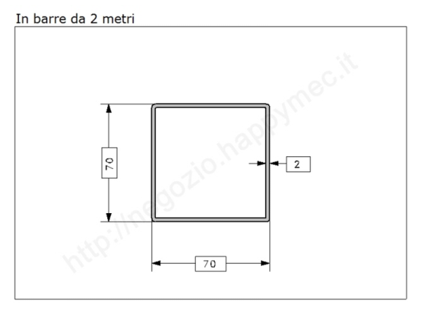 Tubo quadro grezzo 70x2 in barre da 2 metri in ferro