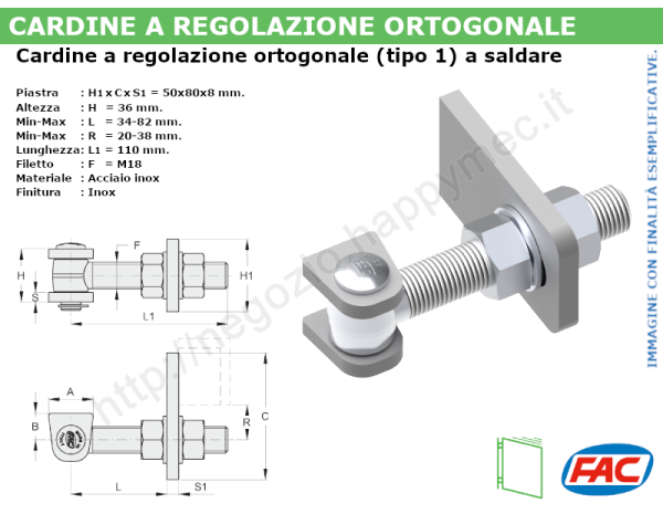 Cardine inox M18 a regolazione ortogonale accessori per cancello