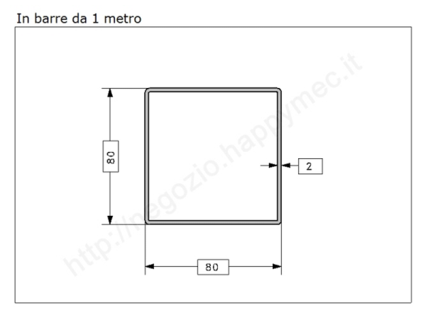 Tubo quadro grezzo 80x2 in barre da 1 metro in ferro