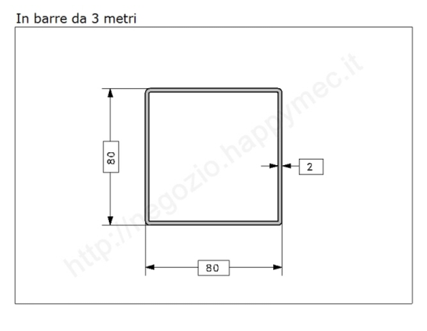 Tubo quadro grezzo 80x2 in barre da 3 metri in ferro