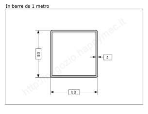 Tubo quadro grezzo 80x3 in barre da 1 metro in ferro