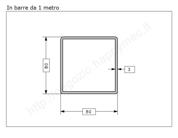 Tubo quadro grezzo 80x3 in barre da 1 metro in ferro